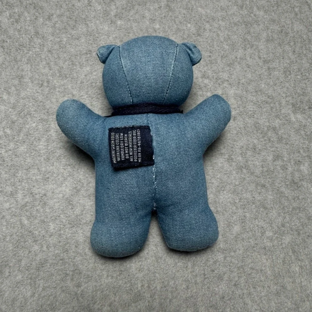 Vintage‎ Gap Baby Rattle Denim Bear Blue Plush Stuffed Animal Toy Bow Tie